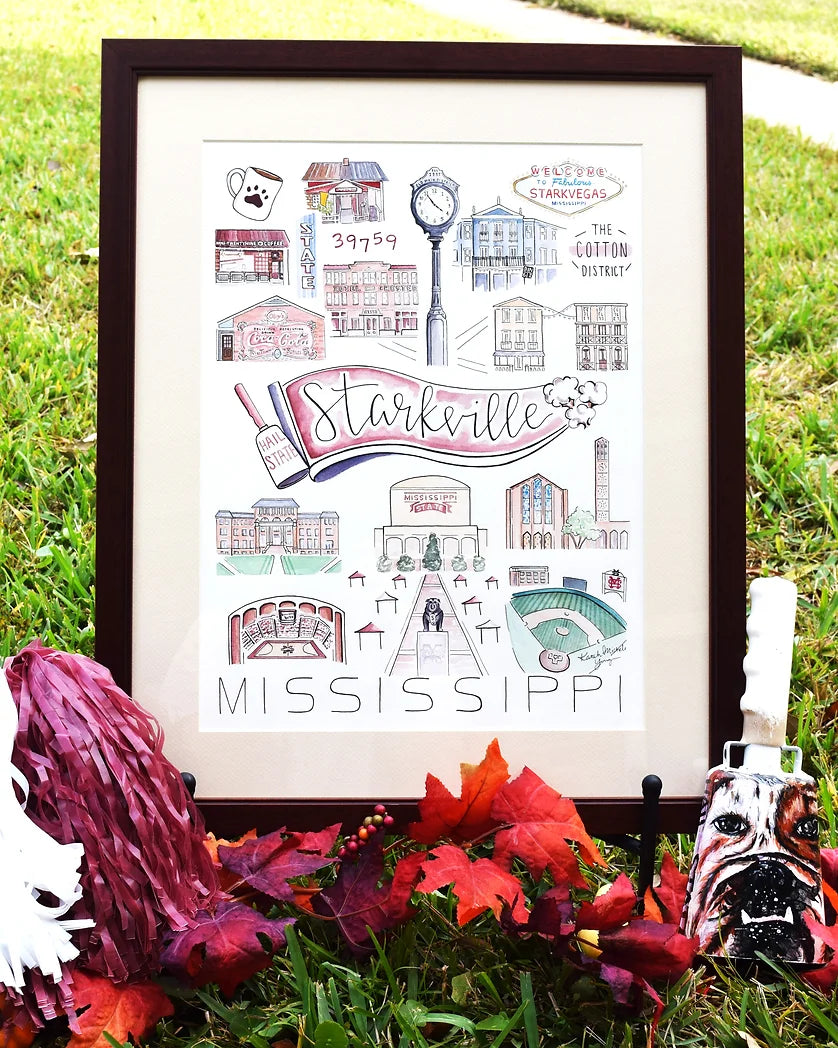 Starkville City Illustration Prints by Karah Michele Art