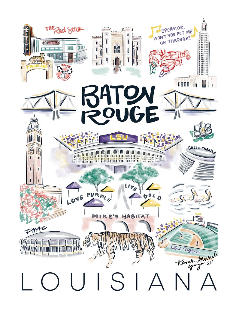 Baton Rouge City Illustration Prints by Karah Michele Art