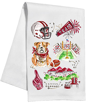 HANDPAINTED FOOTBALL ICONS KITCHEN TOWEL