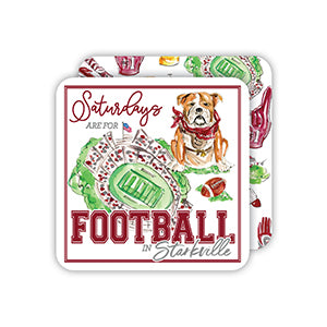 HANDPAINTED SATURDAYS ARE FOR FOOTBALL SQUARE COASTER