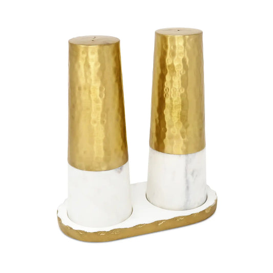 Marble and Gold Salt & Pepper Shaker Set On Tray, 8"
