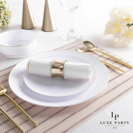 White with Gold Stripe Lunch Napkins | 20 Napkins