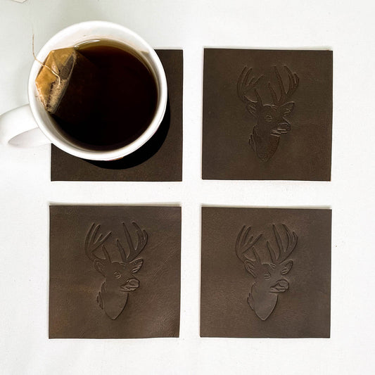 Deer Leather Embossed Coasters (set of 4)