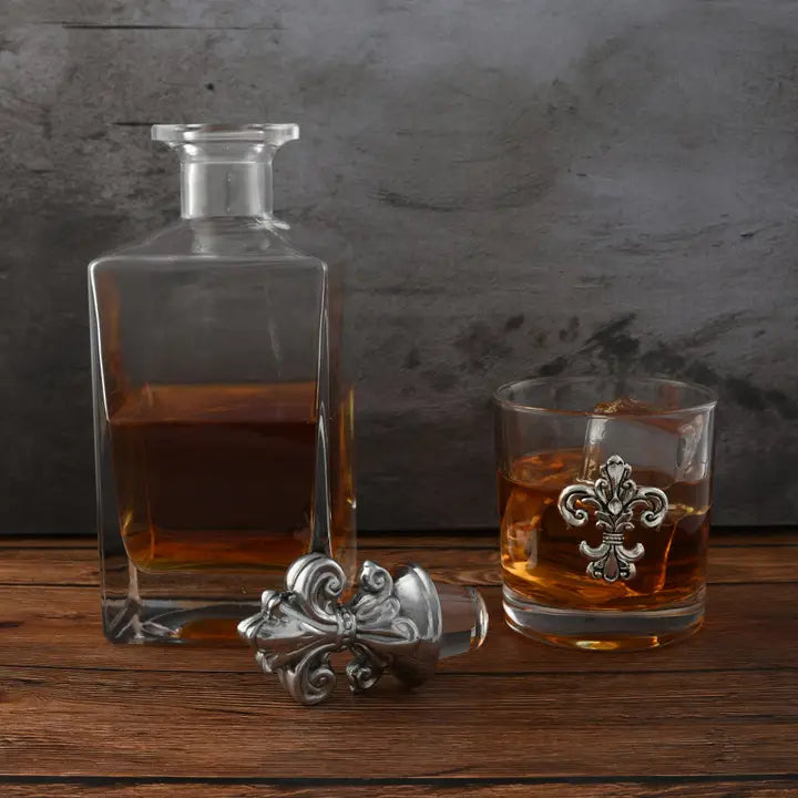 Fleur-De-Lis Decanter Set with Glasses