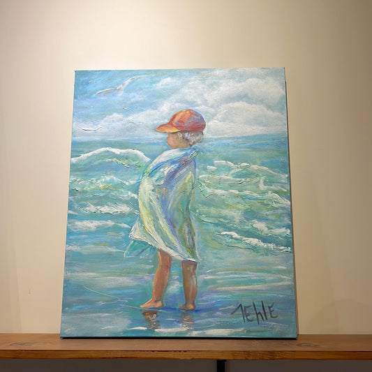 Tehle McGuffee #72 Little Boy At Beach Acrylic Painting