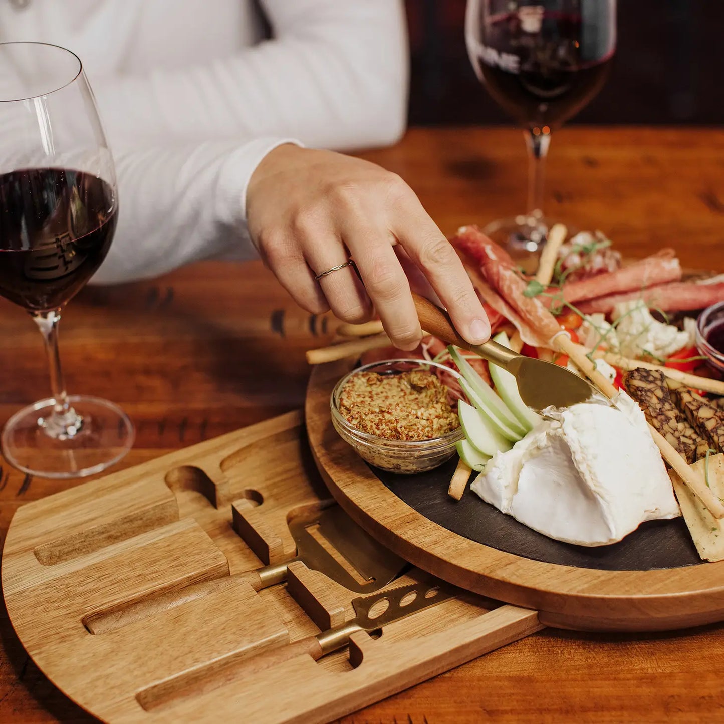 Insignia Acacia and Slate Serving Board with Cheese Tools