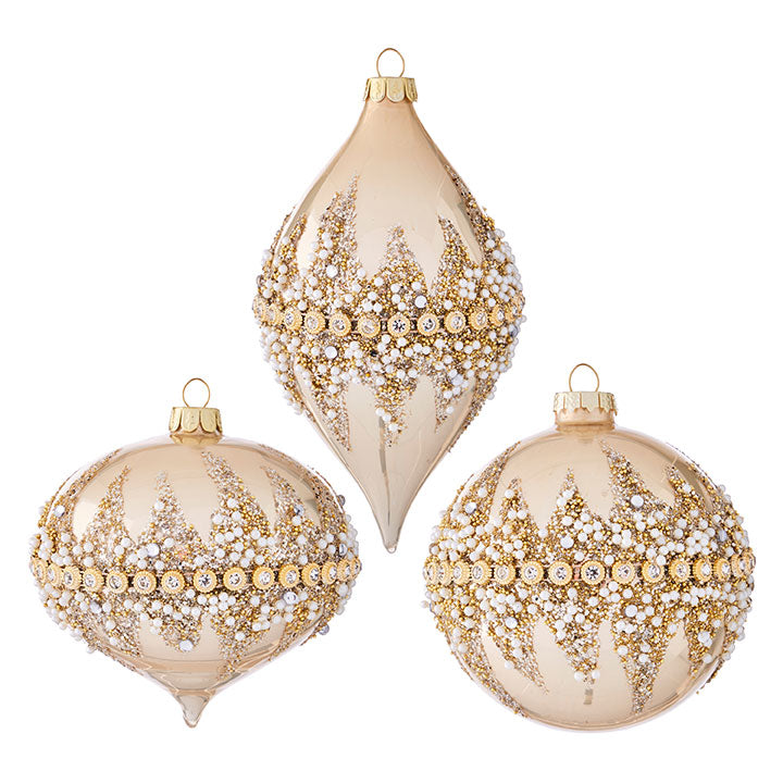 4" BEADED ORNAMENT ASSORTED CHAMPAGNE