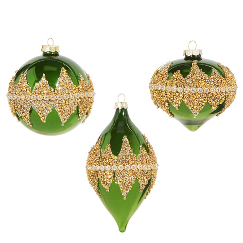 4" BEADED ORNAMENT ASSORTED GREEN