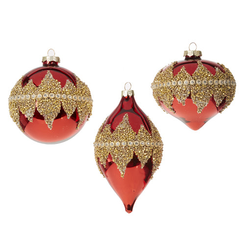 4" BEADED ORNAMENT ASSORTED RED