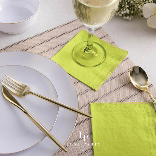 Lime with Gold Stripe Paper Cocktail Napkins | 20 Napkins