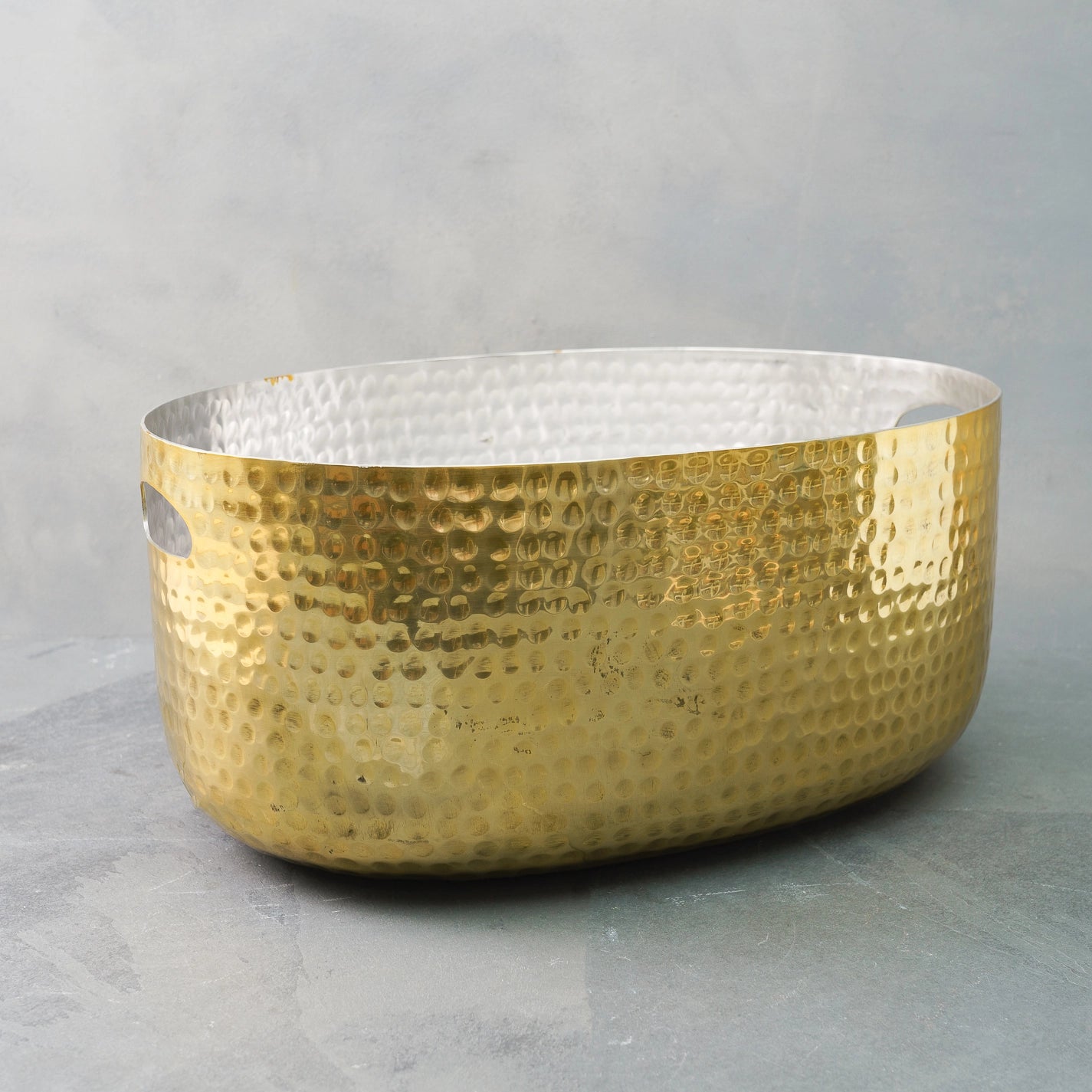 Gold Hammered Barware Set Metal Tub With Handles