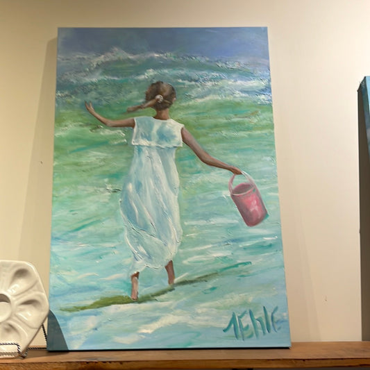Tehle McGuffee #71 24"x36" Acrylic Painting of Girl at the Beach