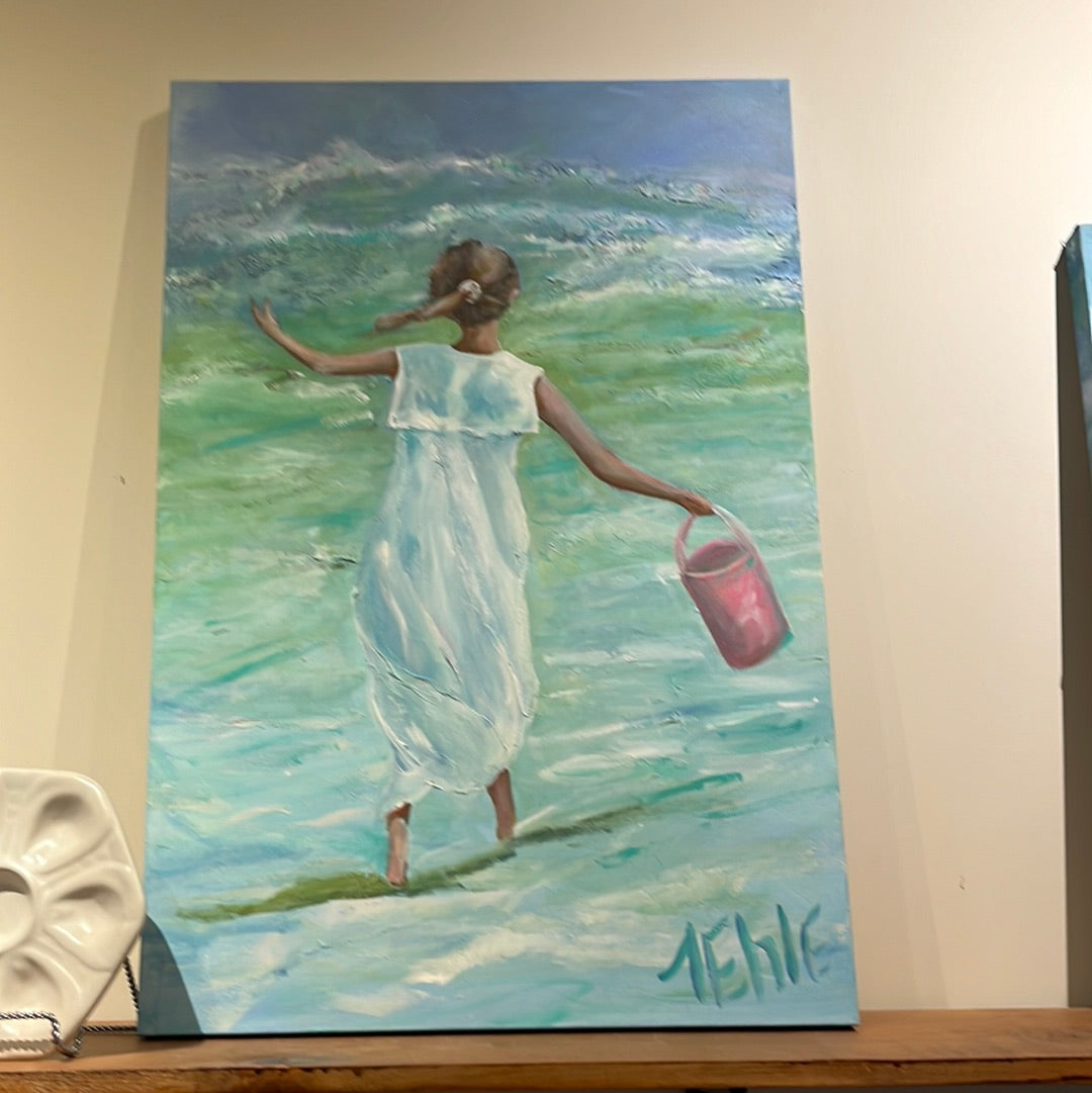 Tehle McGuffee #71 24"x36" Acrylic Painting of Girl at the Beach