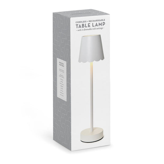 White LED Cordless Table Lamp with Scalloped Edge Shade in Gift Box