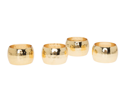 Round Gold Hammered Napkin Ring Set
