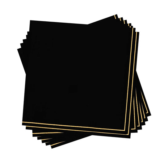 Black with Gold Stripe Paper Cocktail Napkins | 20 Napkins