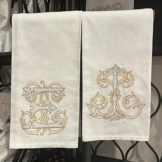 Tea Towel Gold Vintage Vine Initial Monogram