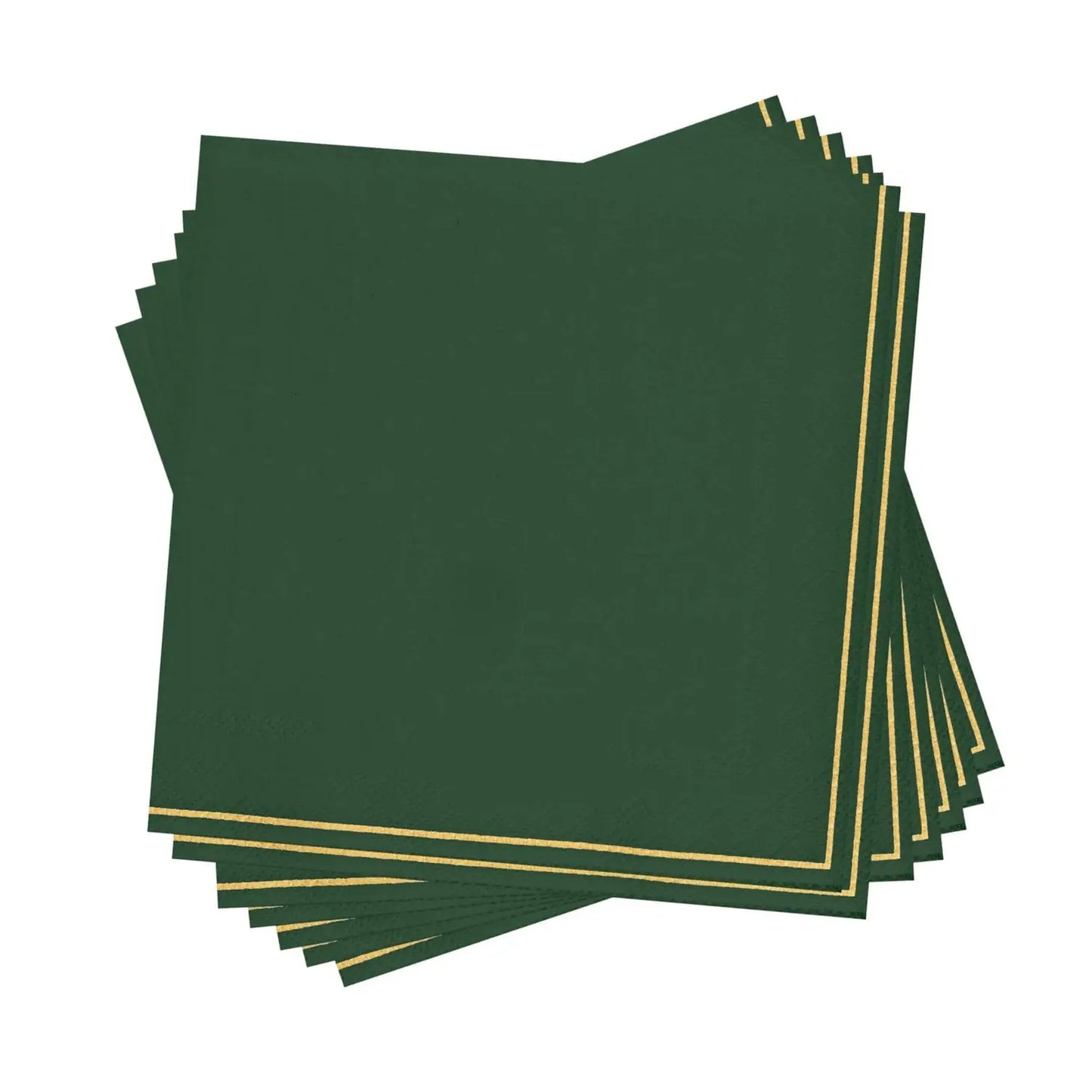 Emerald with Gold Stripe Paper Cocktail Napkins | 20 Napkins