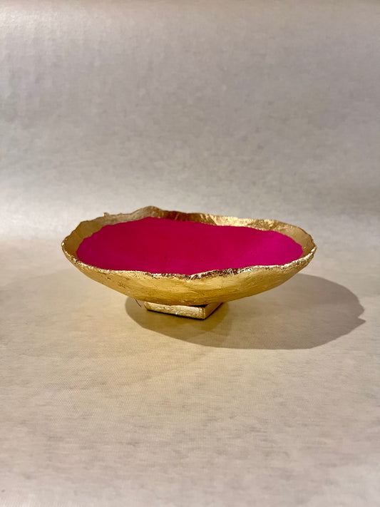Concrete Bowl Medium - Flat with Hot Pink and Gold