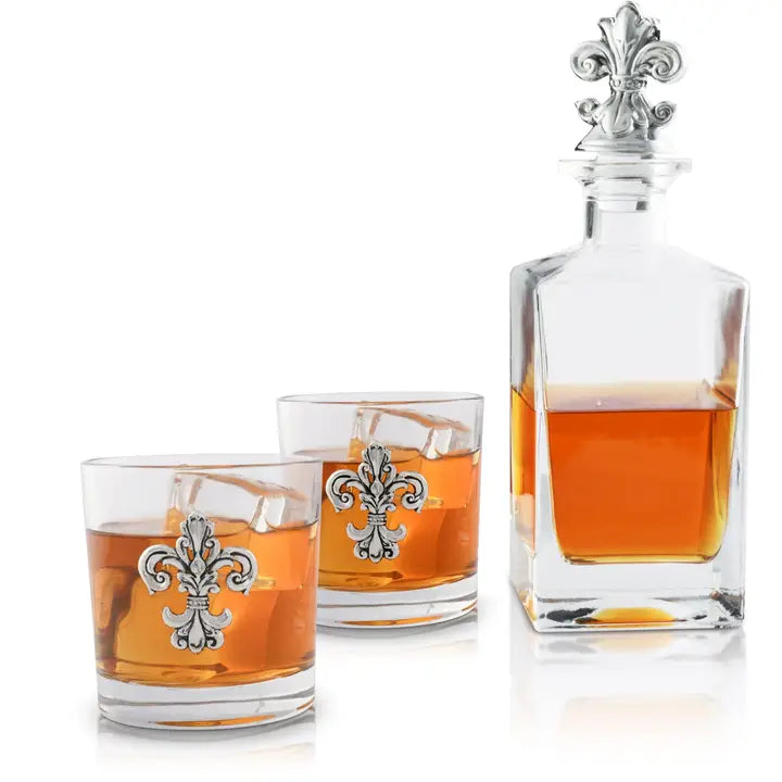 Fleur-De-Lis Decanter Set with Glasses