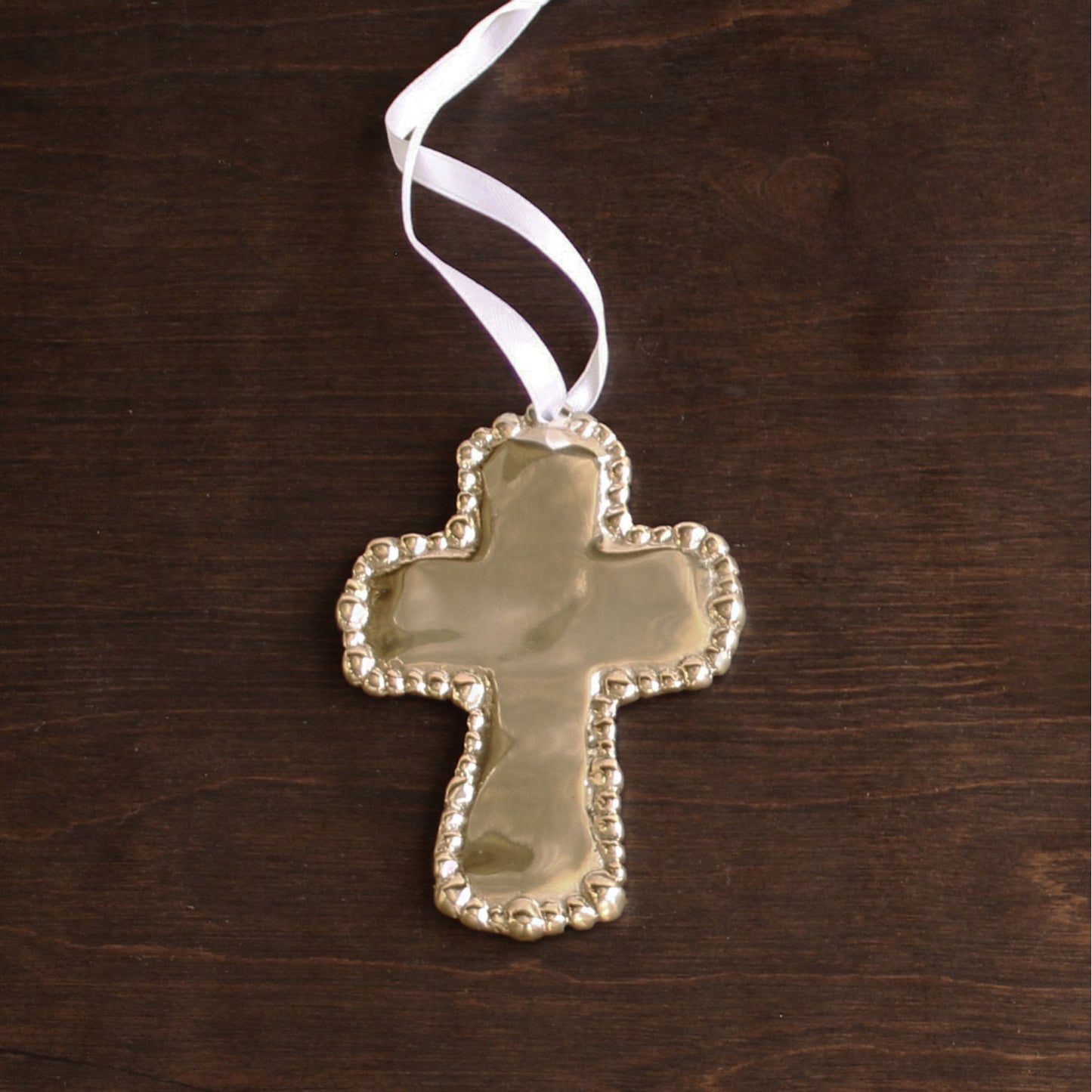 BB Sierra Modern Organic Pearl Cross Ornament (Shiny Gold)