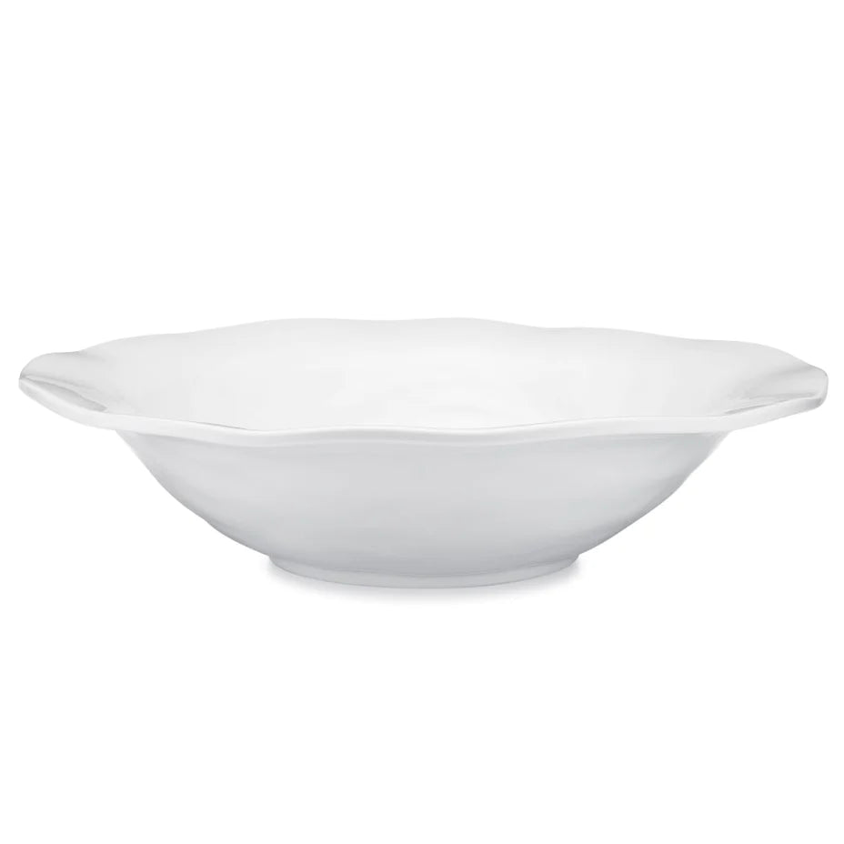 Q Squared Ruffle White Melamine Round Shallow Serving Bowl