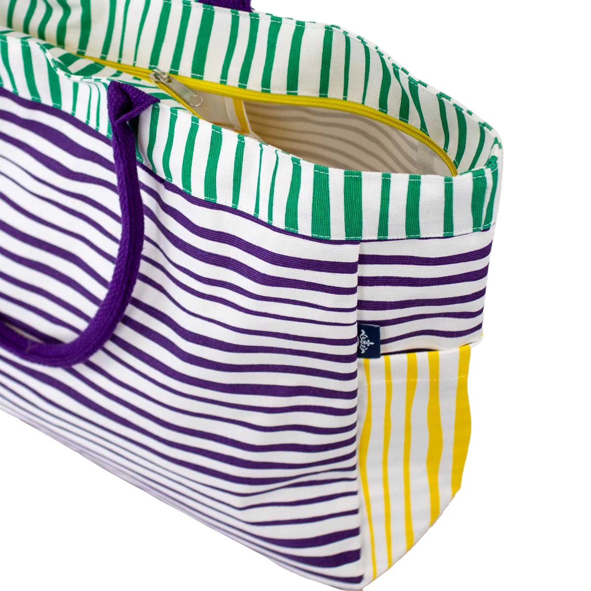 Stripe Durham Tote White/Purple/Yellow/Green 17.5x13.5x6