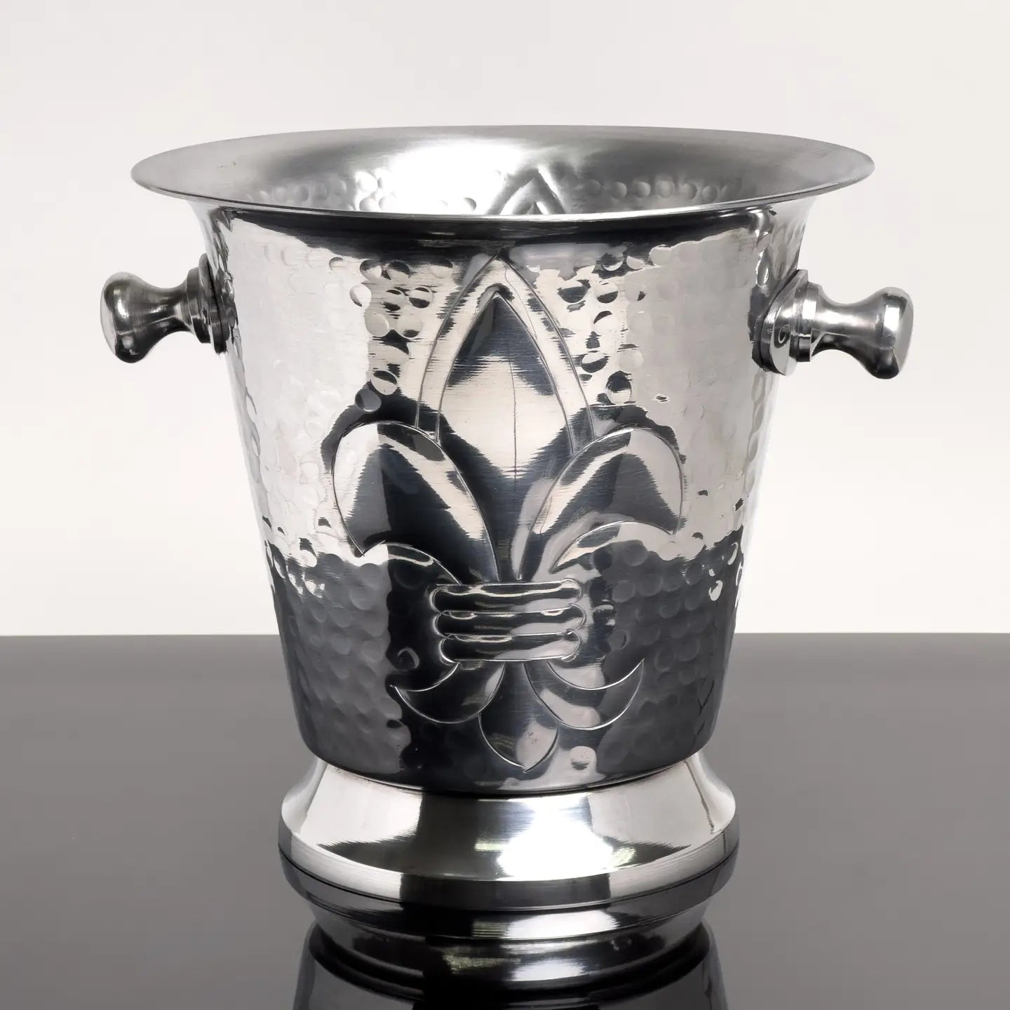 Hammered Aluminum Fleur De Lis Ice Bucket w/ Handles