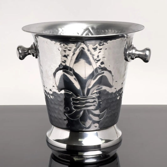 Hammered Aluminum Fleur De Lis Ice Bucket w/ Handles