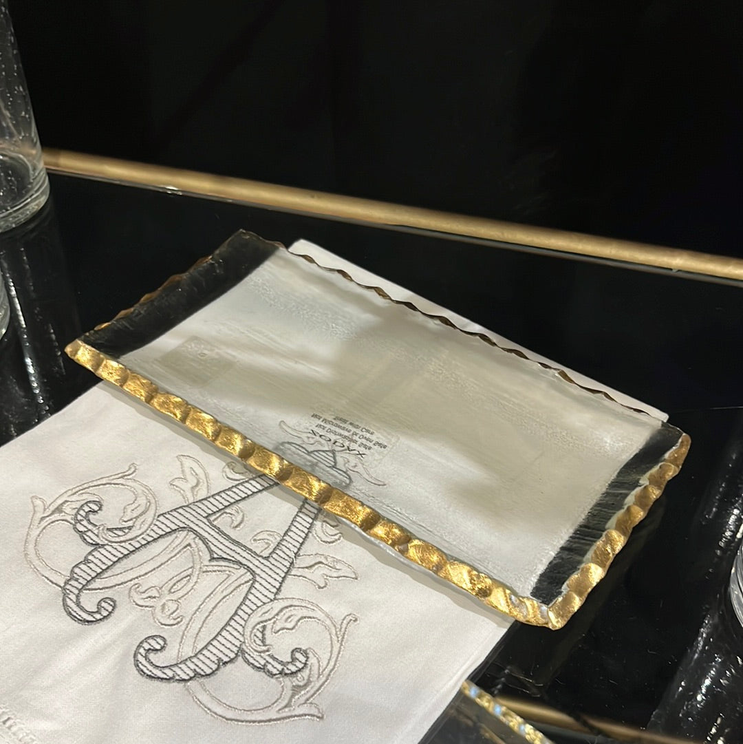 Glass Oblong Tray with Gold Edge