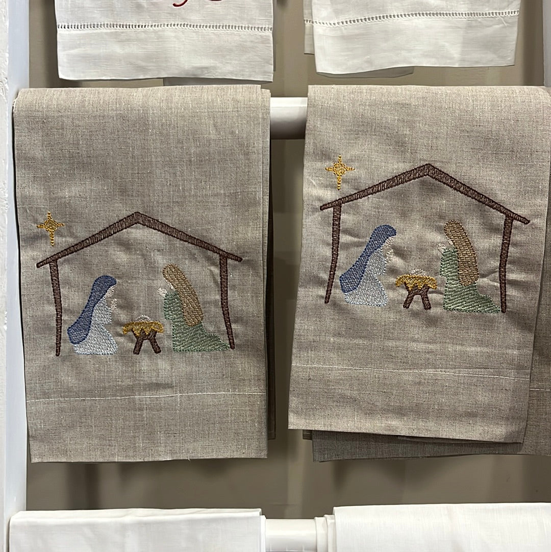 Christmas Embroidered Linen Tea Towels