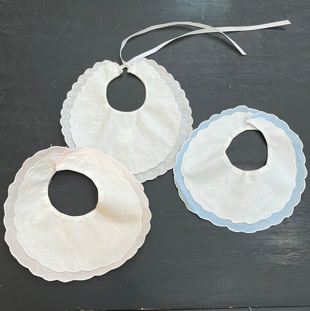 Baby Bib - Linen Double Scalloped Edge