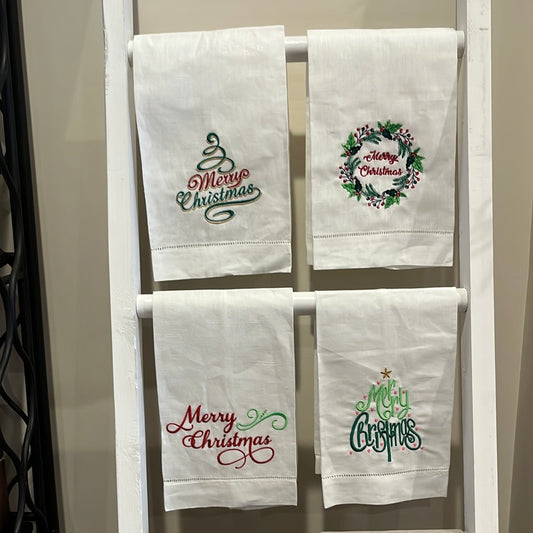 Christmas Embroidered Linen Tea Towels