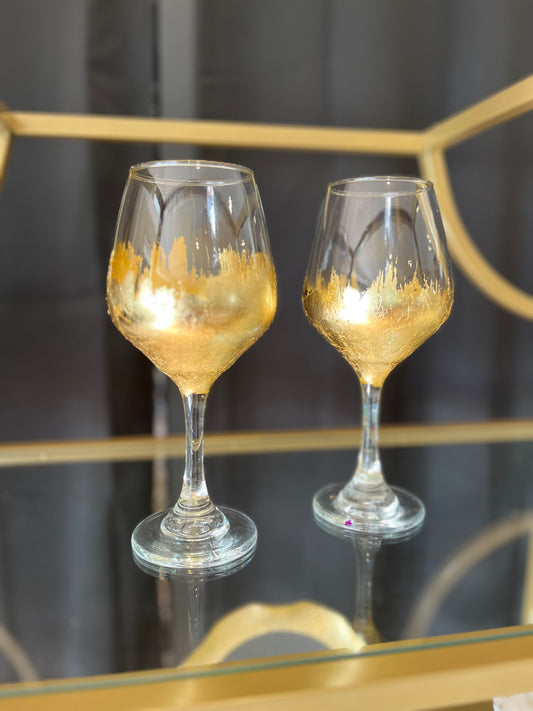 Gold Leaf Stemmed Wine Glass