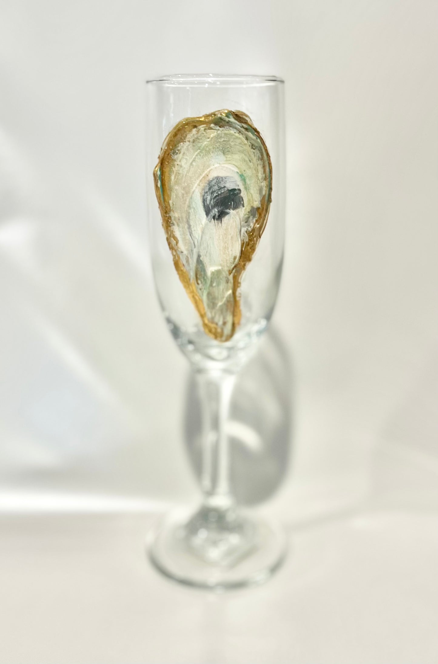 Hand Painted Oyster Stemmed Champagne Glass