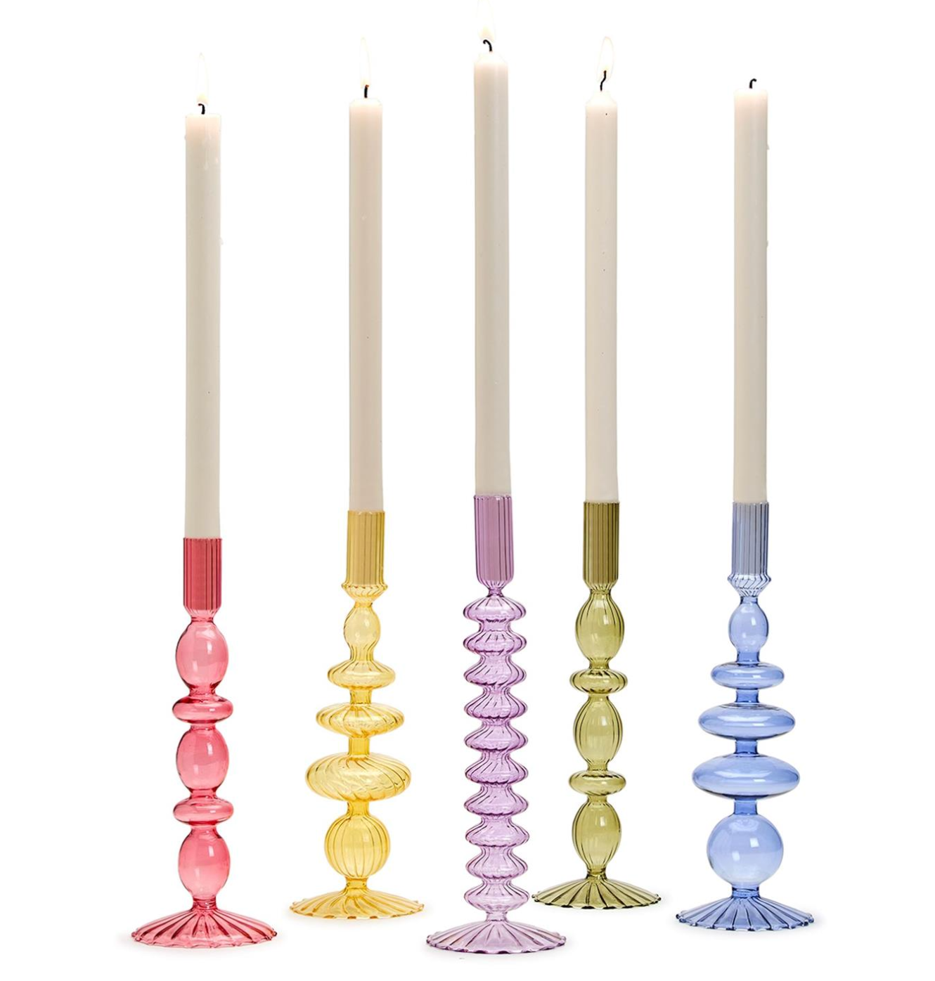 Hand-Blown Glass Tapered Candlestick Candleholder