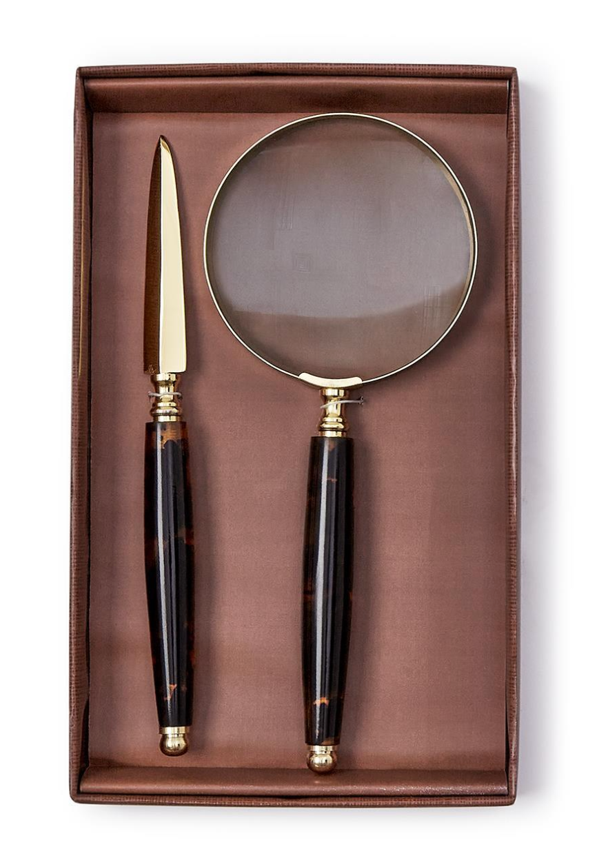 Tortoise Swirl Magnifier and Letter Opener Gift Set