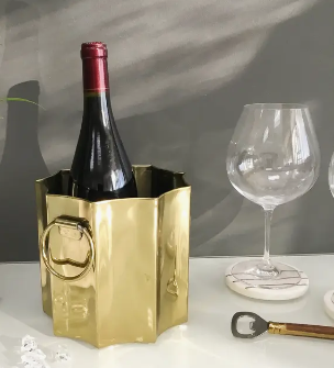 Polished Gold Fluted Wine Cooler w/ Handles