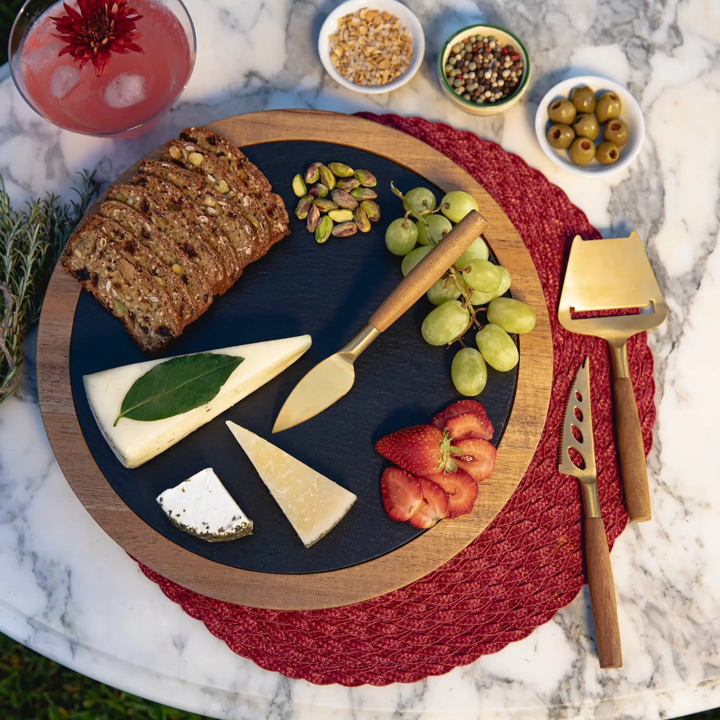 Insignia Acacia and Slate Serving Board with Cheese Tools