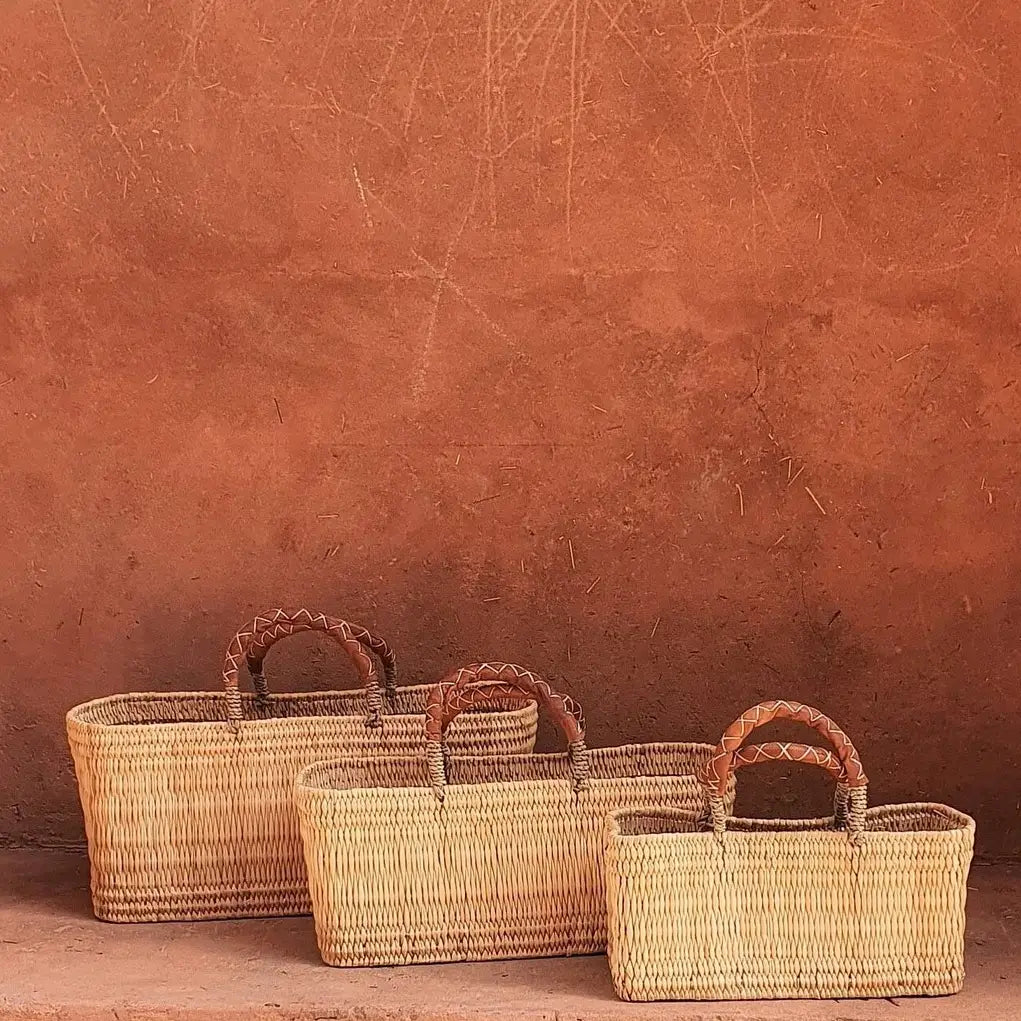 Reed Storage Baskets  - Leather Handles