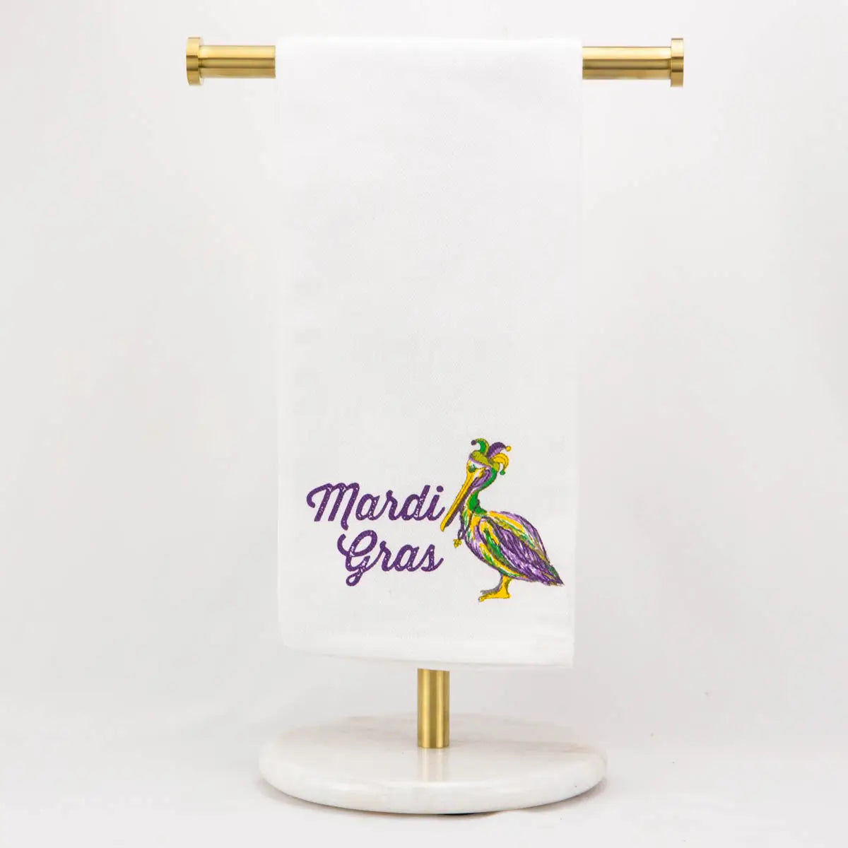 Mardi Gras Pelican Hand Towel White/Multi 20x28