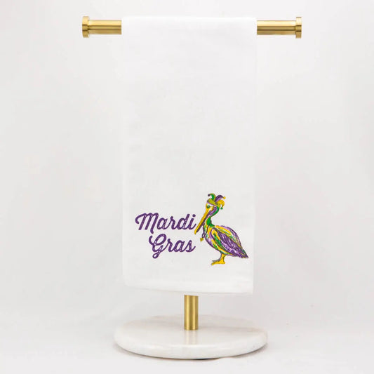 Mardi Gras Pelican Hand Towel White/Multi 20x28