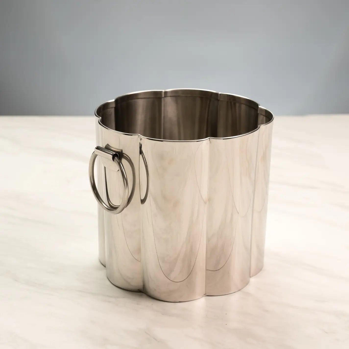 Polished Ss Silver Ice Bucket with Handles