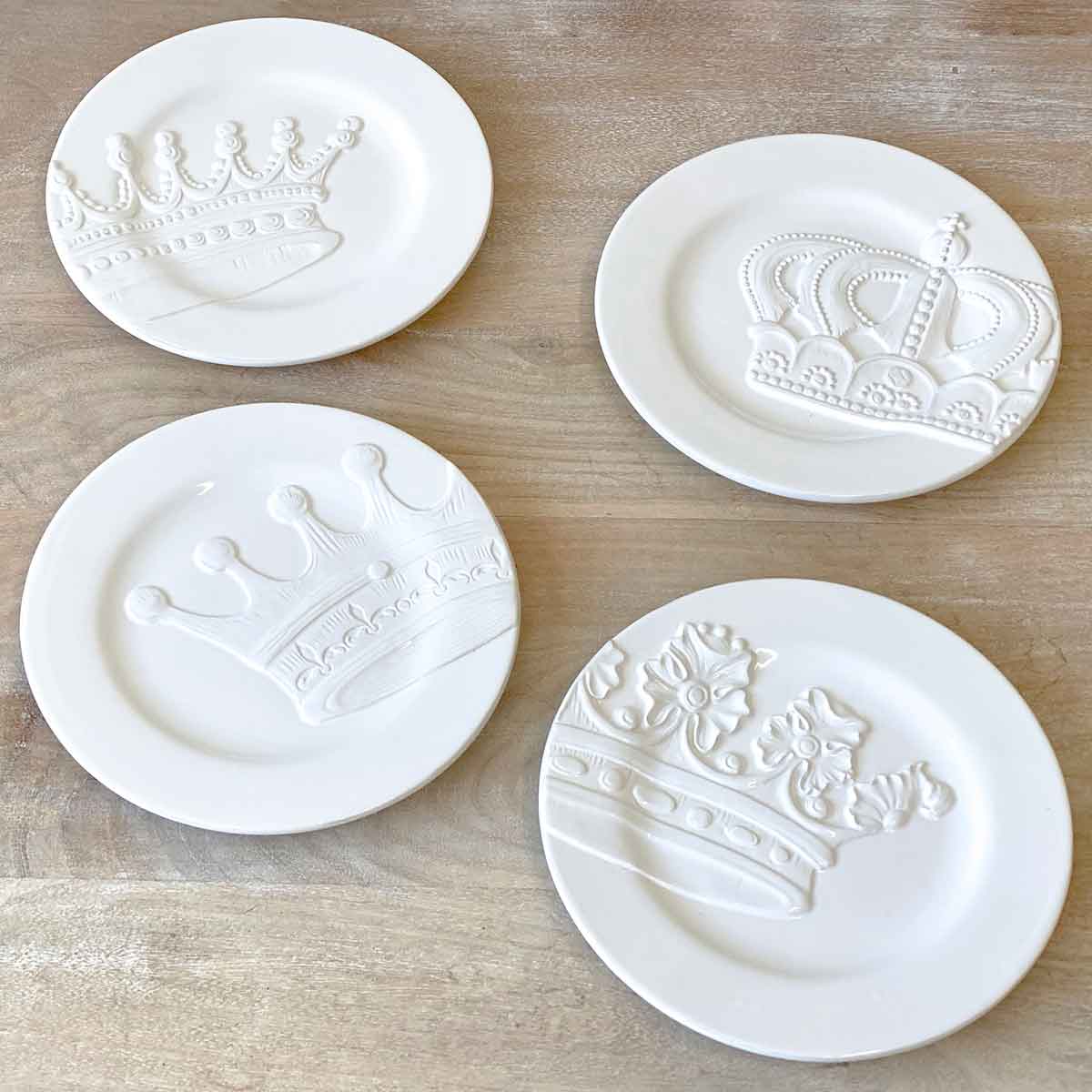 Royal Crown Embossed Plates White 8" Set of 4