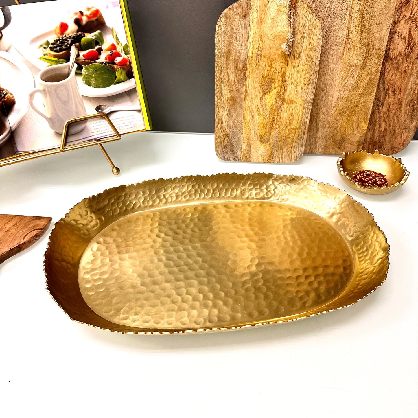 Gold Hammered Oval Tray