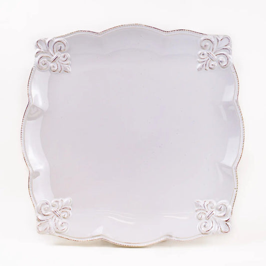 Embossed Fleur De Lis Square Platter Antique White