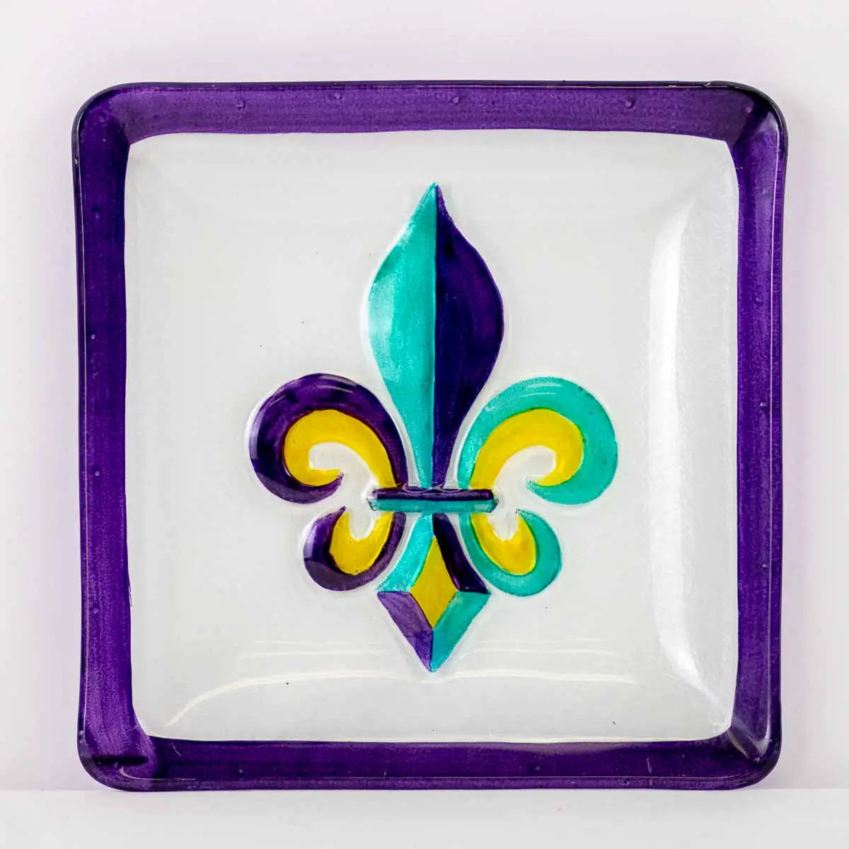 Napoleon Fleur De Lis Glass Platter Clear/Multi 10x10