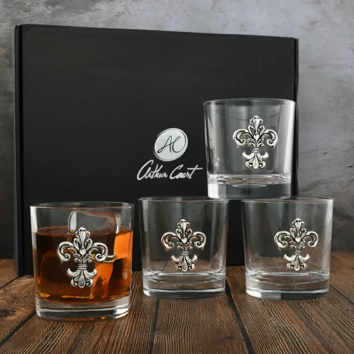 Fleur-De-Lis Bar Glasses Set of 4