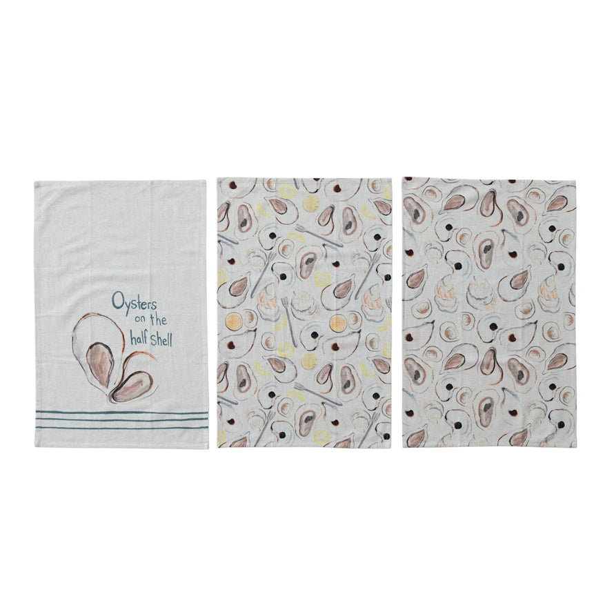 Cotton & Linen Printed Tea Towel w/ Oysters