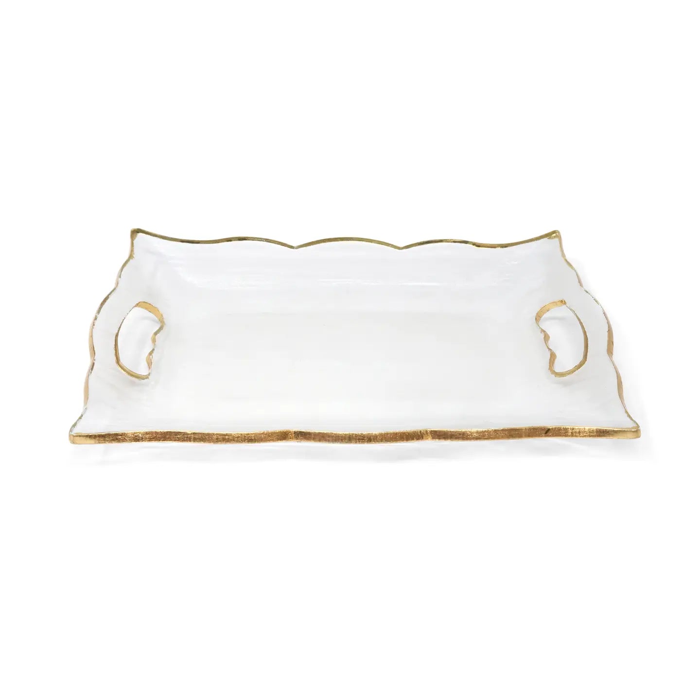 Rectangular Glass Tray with Handles and Gold Rim